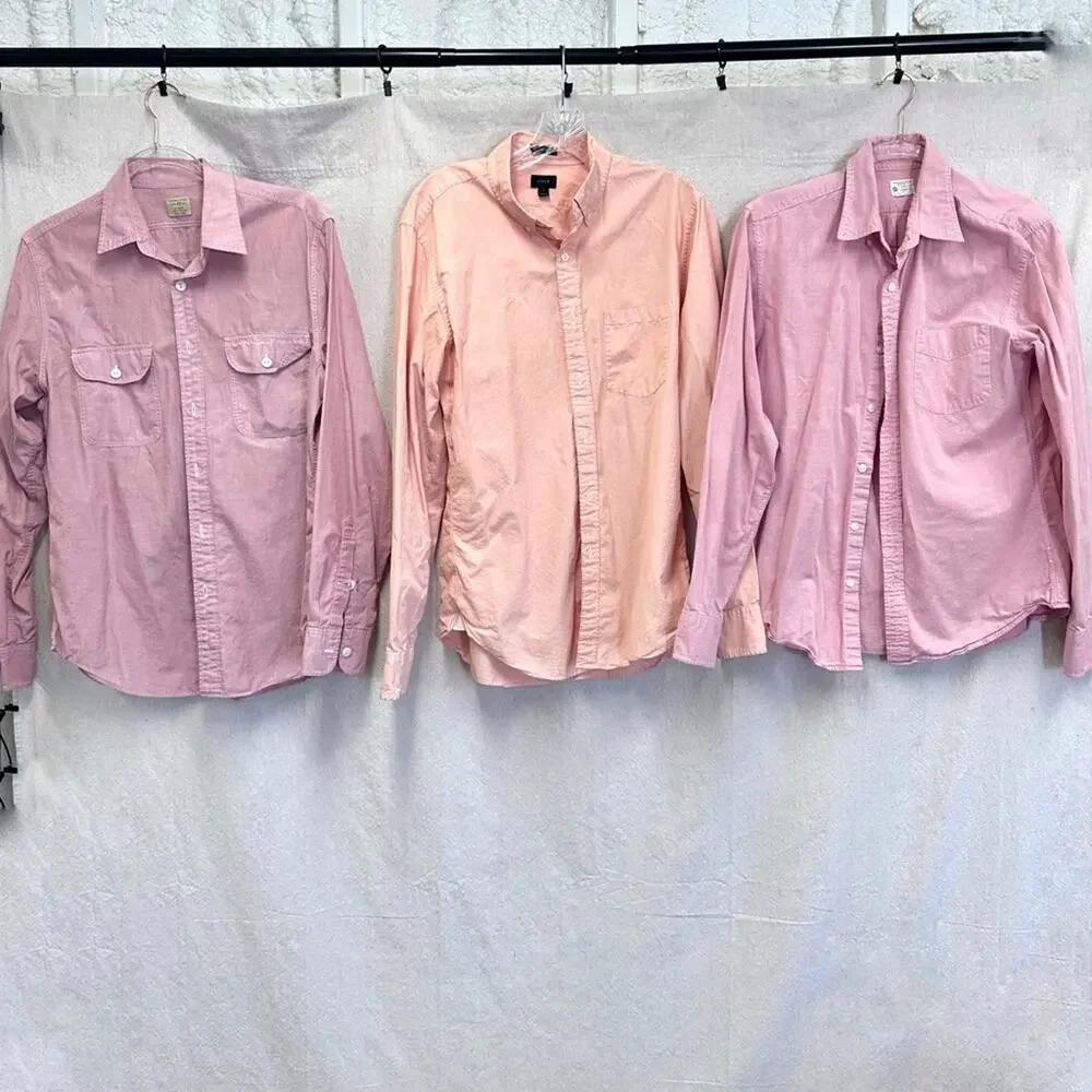 J. Crew lot of 3 men's button down long sleeve red/orange shirts size‎ Medium